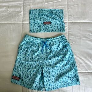 Boys Vineyard vines swim trunks with bag. Gently worn Small (8-10)